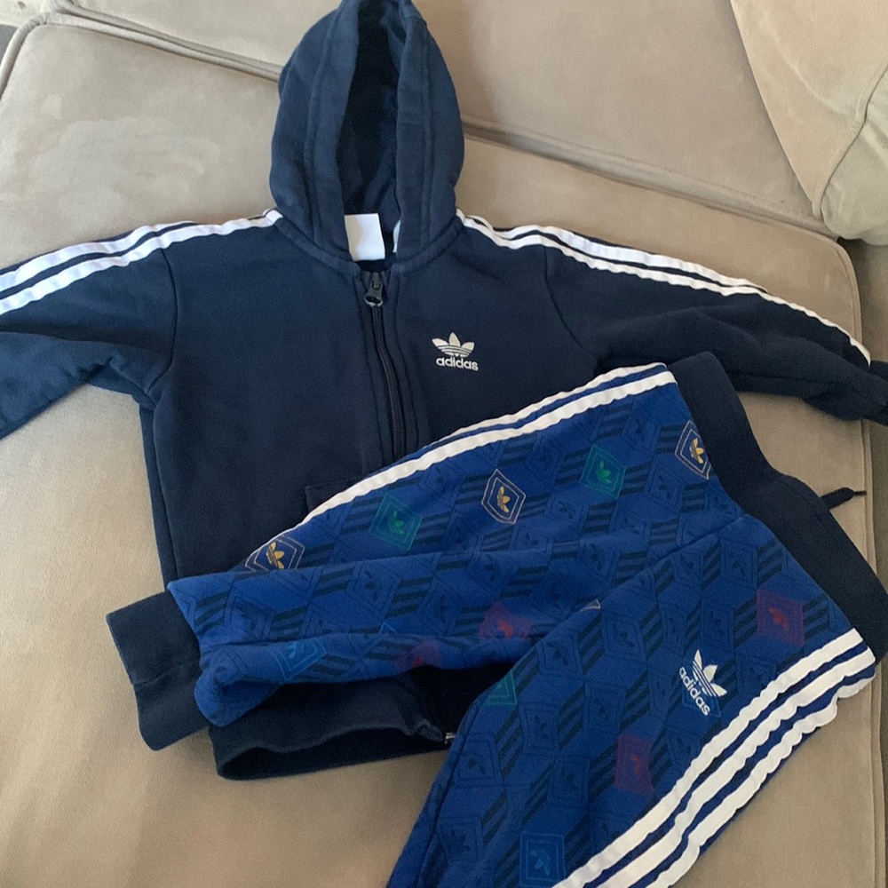 Adidas joggers set with zip-up hoodie (size 12-18 months)